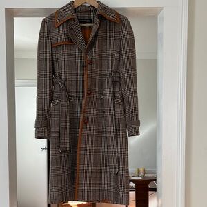 Kenneth Cole New York Plaid Trench Coat - Brown and Tan